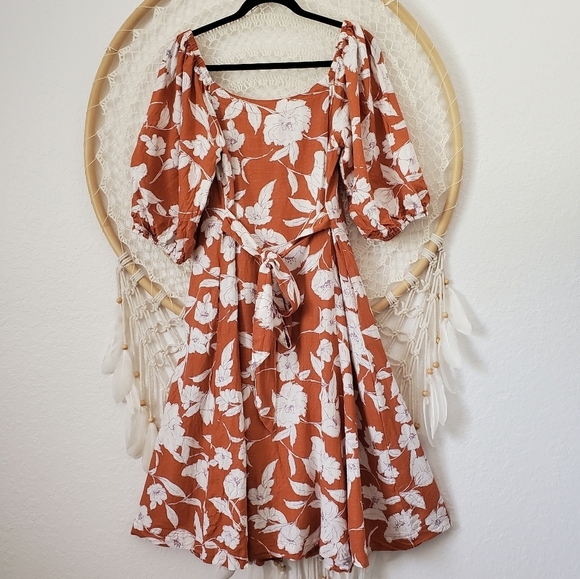 Linen Floral Square Neck Puff Sleeve Midi Dress /By Together sold by Lord&Taylor - Picture 1 of 11